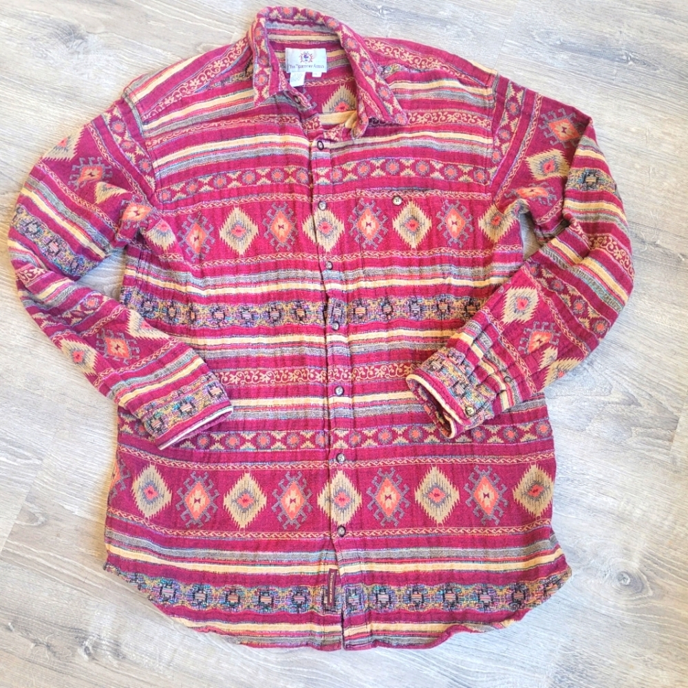 The Territory Ahead Red and Beige Patterned Casual Button Down Shirt